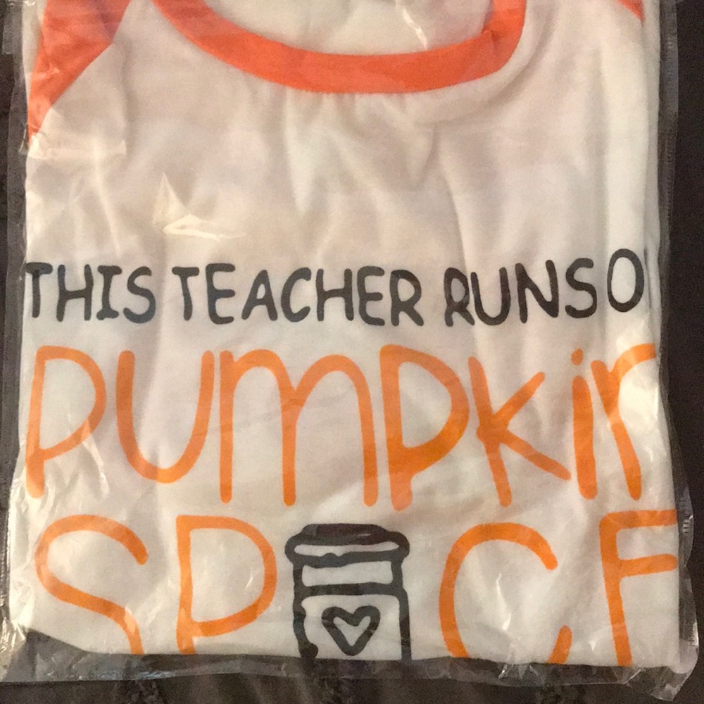 “This teacher runs on pumpkin spice” shirt